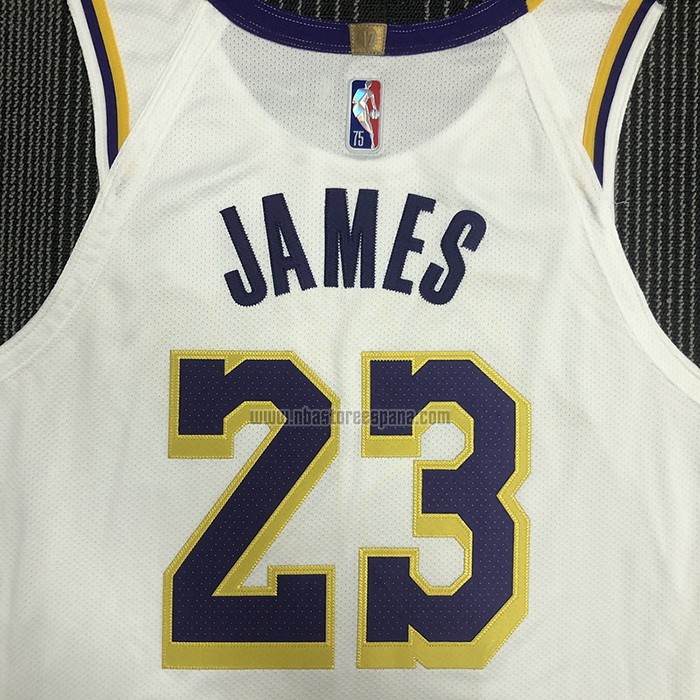 Camiseta Los Angeles Lakers LeBron James NO 23 Association Autentico Blanco